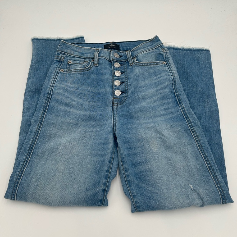 7 For All Mankind High Waist Cropped Straight Jeans w/ Button Fly Size 24